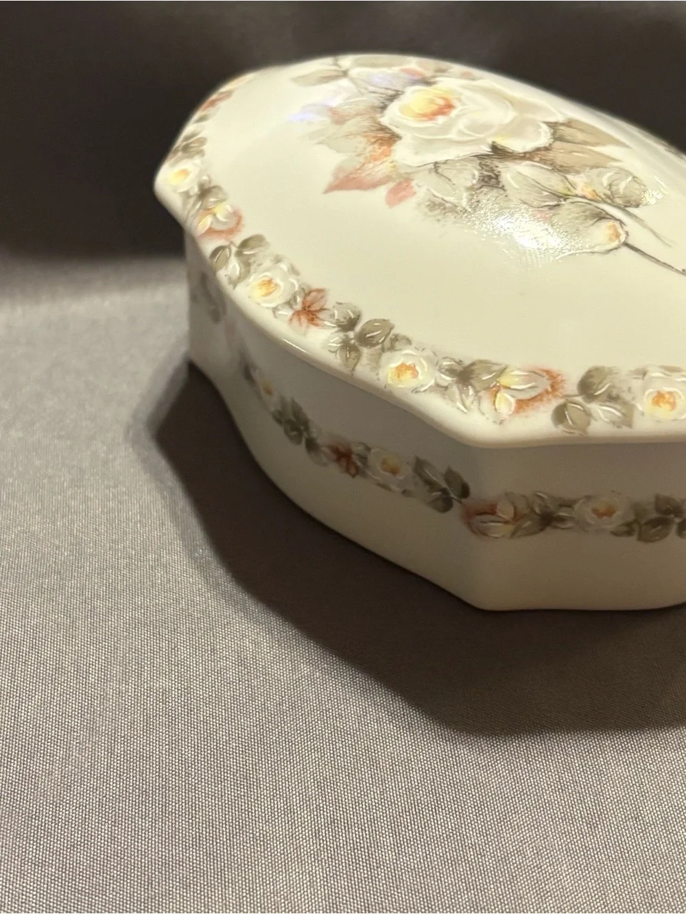 Schmidt Floral Porcelain Trinket Box/Dish - Rose Motif